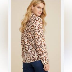 Maurices Polyester Leopard Print Button Down Blouse - Cream and Brown